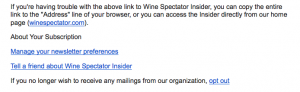 Wine Spectator: email message options